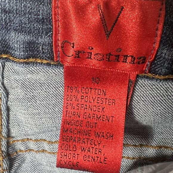V Cristina Jeans Size 10 Blue Stretch Straight Leg Embroidered Leg Seam Pockets - Picture 5 of 5